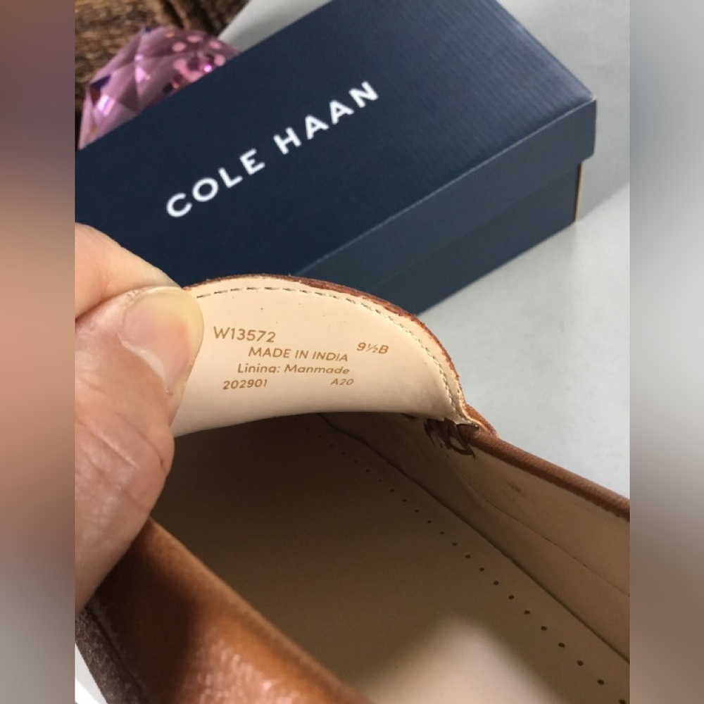 COLE HAAN WOMEN EVELYN DRIVER PECAN LEATHER FLATS TRUE SIZE 9.5 B W/BIX - Picture 14 of 15